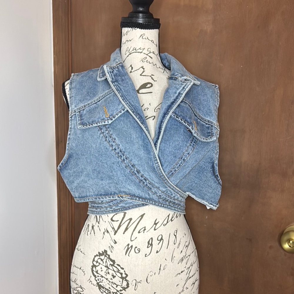 Vintage Denim Cropped Sleeveless Top